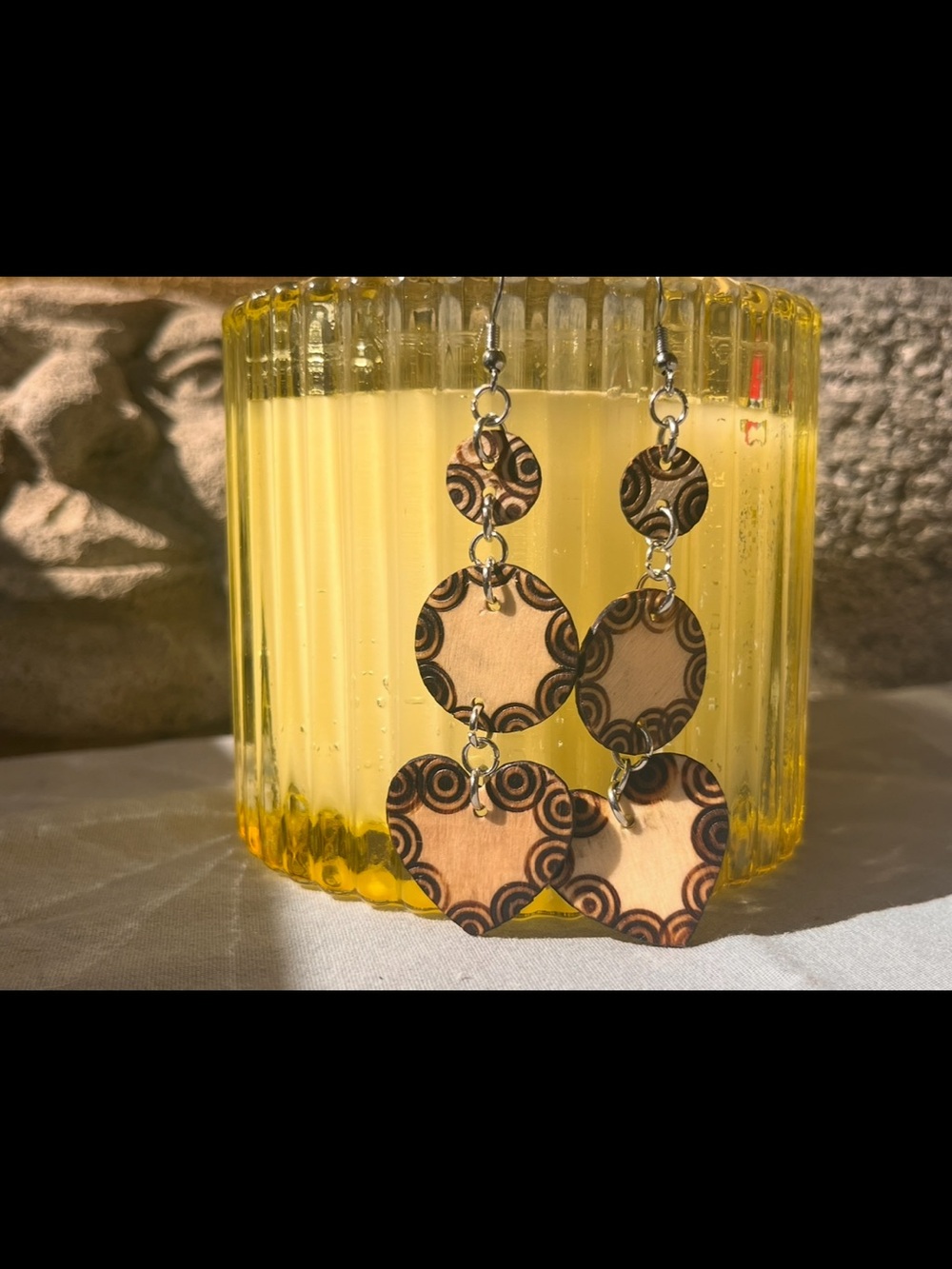 Handcrafted Beige and Brown Patterned Dangle Earrings